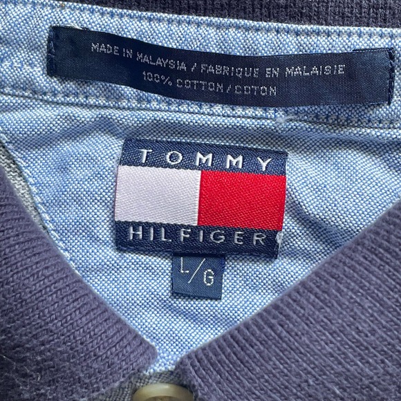 VTG 90s‎ Tommy Hilfiger Polo Shirt Youth Large Plaid Embroidered Crest Fleur De - Picture 3 of 5